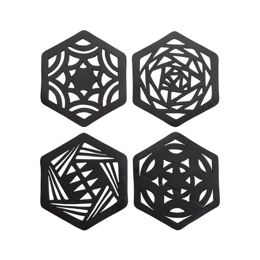Hexagon Handcrafted Recycled Rubber Coaster - A set of 2 or 4-0
