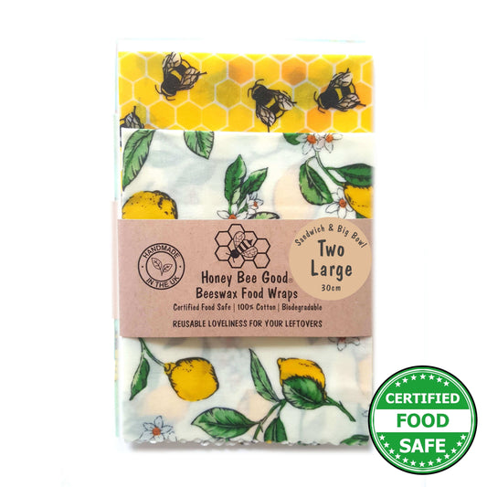 *Set of 2 Large Handmade Beeswax Wraps | Lemony Bees-0