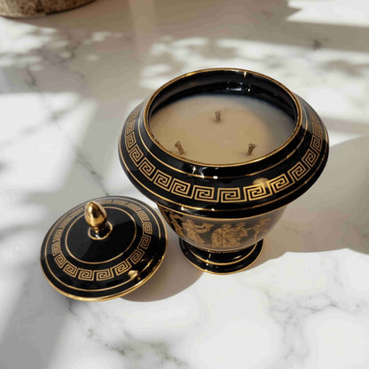 Repurposed Greek Urn Candle – 3-Wick Unscented | Black & Gold-1